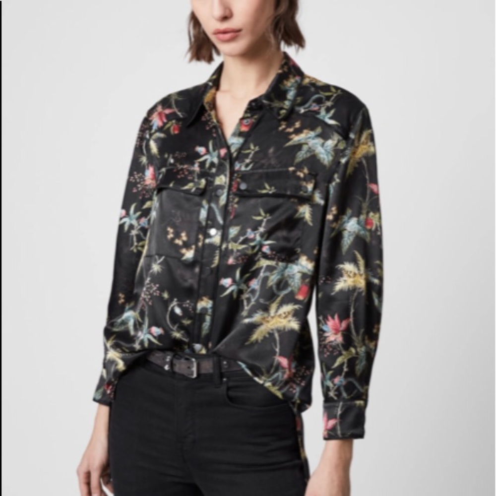 NWT All Saints Shirt Dark Floral Black XS ALLSAINTS esther evolution
